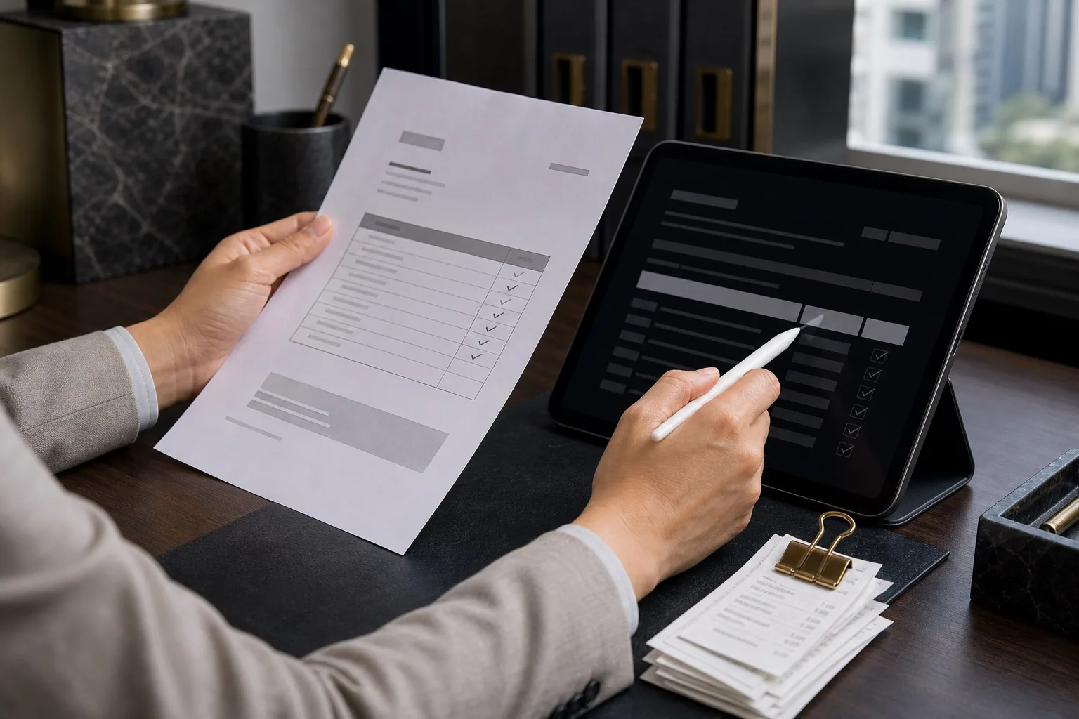 An e-invoice being checked against a matching digital record