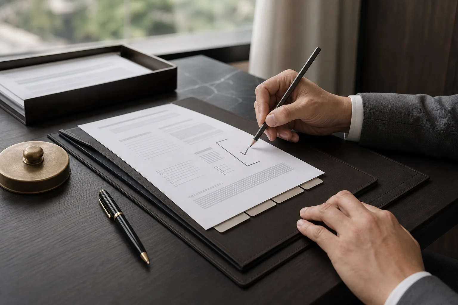 A one-page tax-position memo being marked before filing