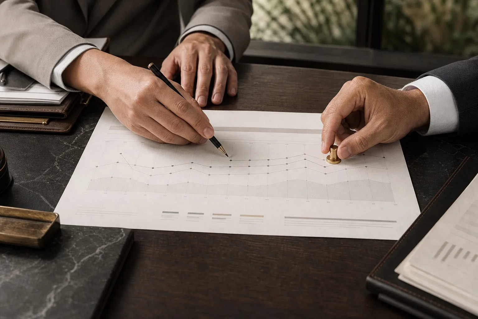 A quarterly cash-flow forecast being reviewed and marked at the next decision point.