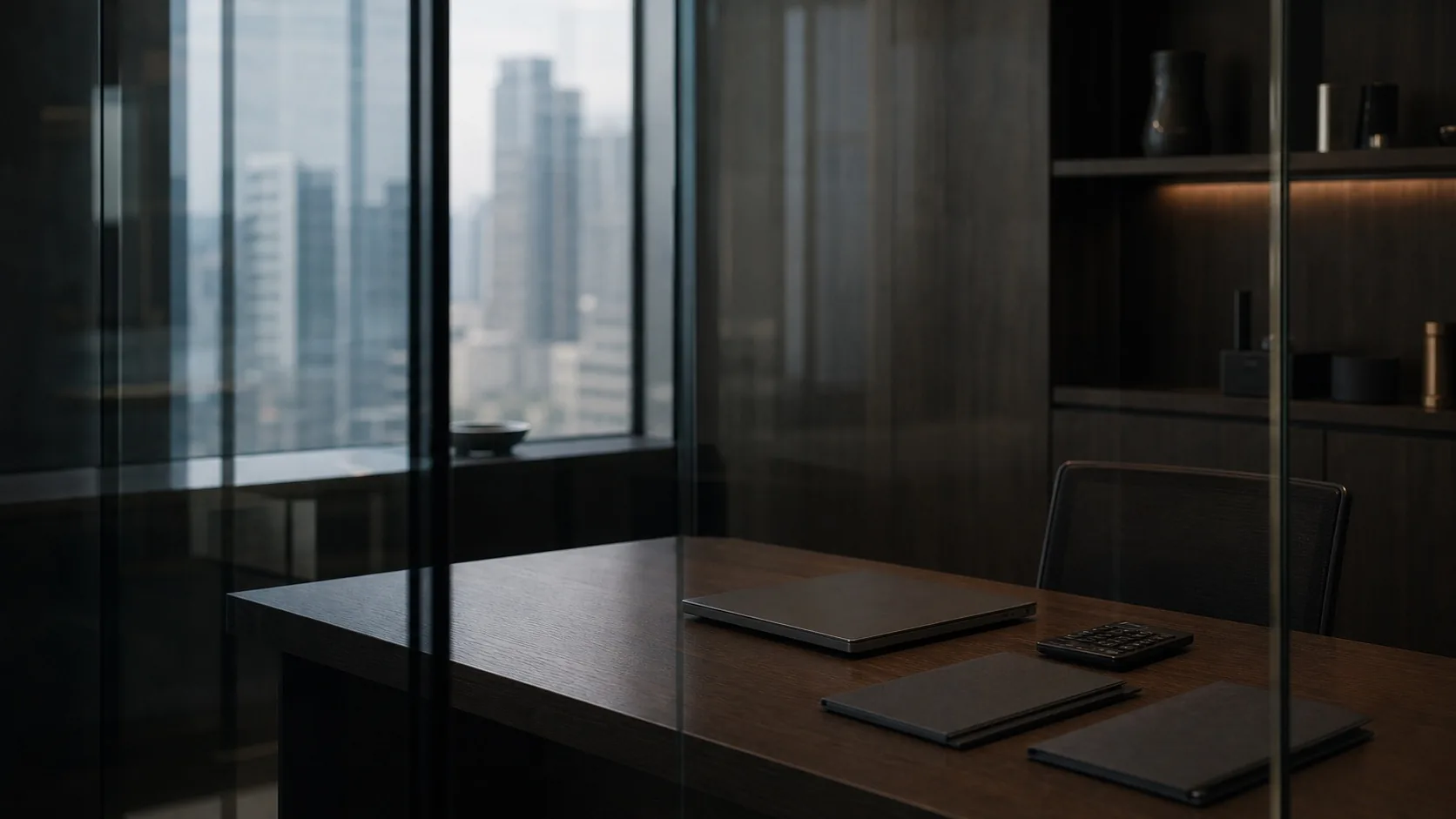 A quiet accounting workroom prepared for the day